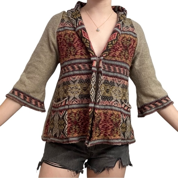 Free People Cardigan Sweater Fairy Grunge Knit Wool Boho Nordic Size Medium - Picture 2 of 6